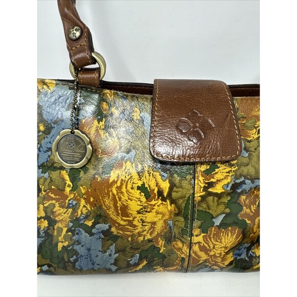 Patricia Nash Leather Rienzo Wildflower Satchel Handbag 2 Long Tassels Blue Yell - Picture 3 of 14